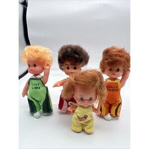 Pop Playmates Set Of 4 Lily Lime, Molly Orange, Dolly Cola, Baby Banana 1970s 4”